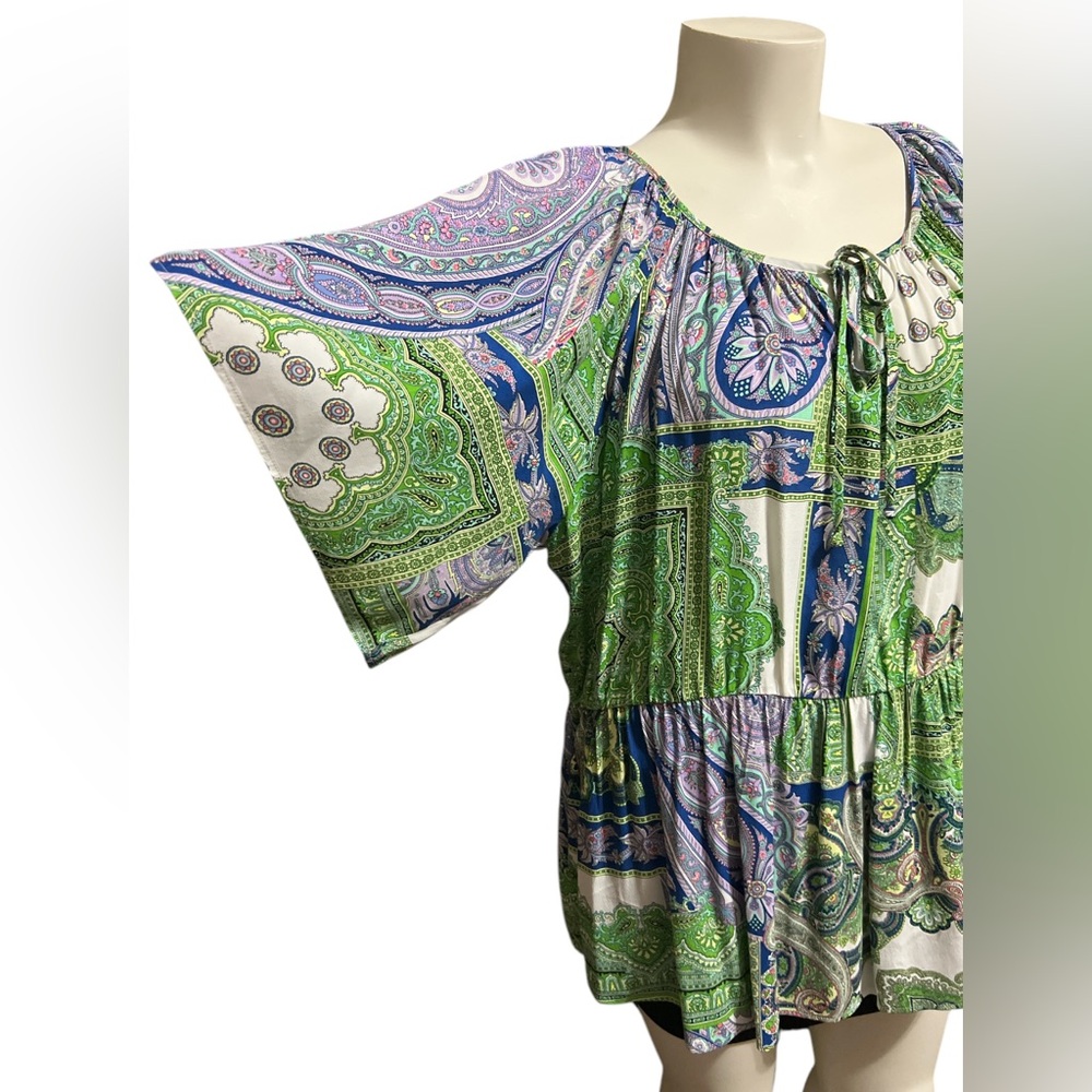 NWT Karen Kane Ruffle Hem Peasant Top Breezy Sleeves Boho-inspred - Picture 9 of 12